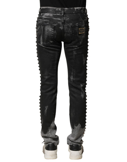 Dolce &amp; Gabbana svarta tvättade utsmyckade skinny denimjeans
