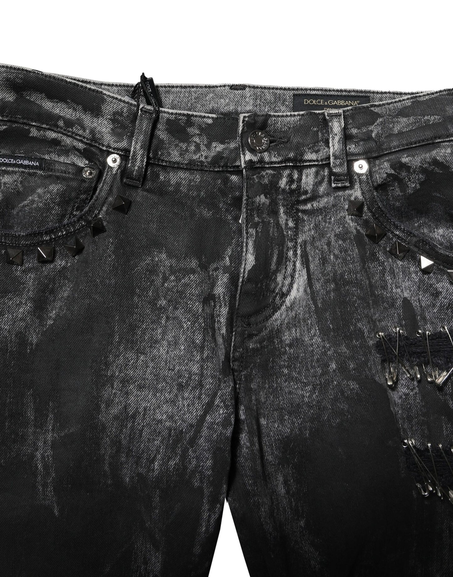 Dolce &amp; Gabbana svarta tvättade utsmyckade skinny denimjeans