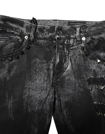 Dolce &amp; Gabbana svarta tvättade utsmyckade skinny denimjeans