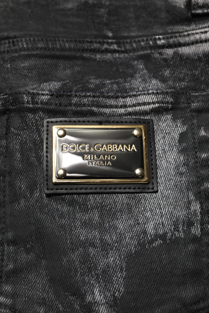 Dolce &amp; Gabbana svarta tvättade utsmyckade skinny denimjeans