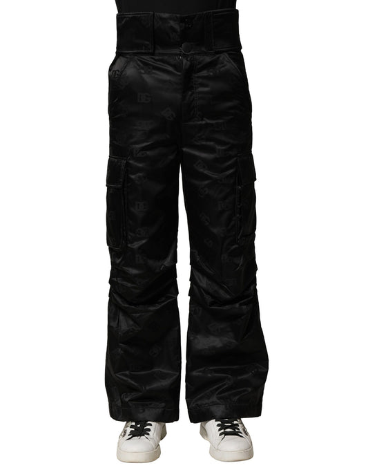 Dolce &amp; Gabbana Svarte Nylon DG Logo Rette Bukser