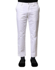 Dolce & Gabbana White Cotton Straight Logo Men Pants