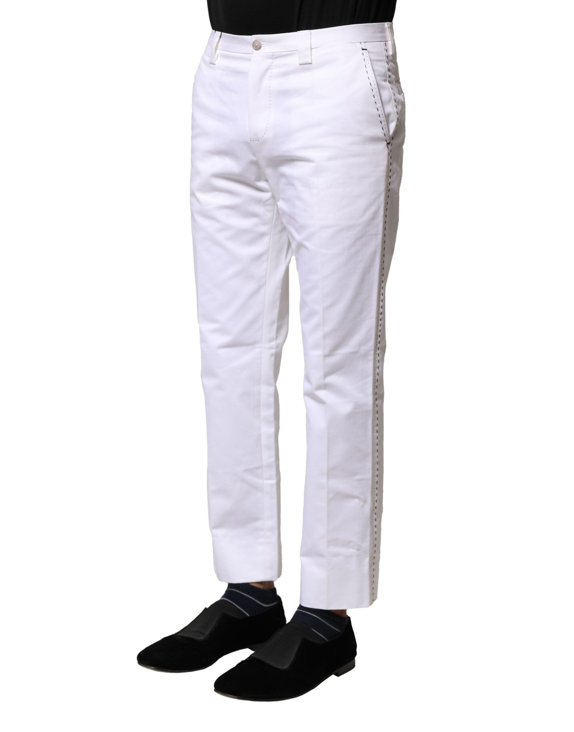 Dolce & Gabbana White Cotton Straight Logo Men Pants