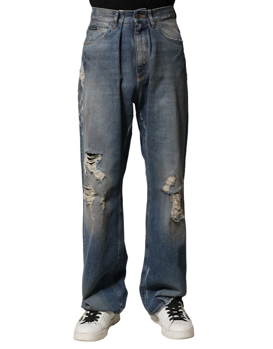 Dolce &amp; Gabbana Blå Bomullsfileterte Herrejeans