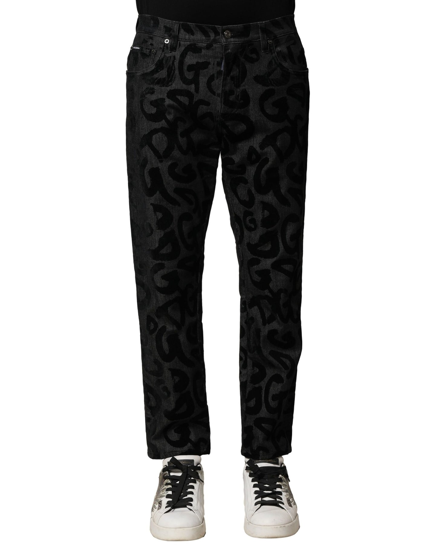 Dolce &amp; Gabbana Grå Bomull DG Logo Raka Herrjeans