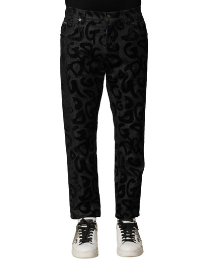 Dolce &amp; Gabbana Grå Bomull DG Logo Raka Herrjeans