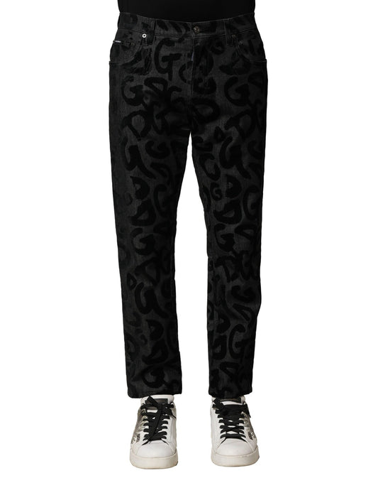 Dolce &amp; Gabbana Grå Bomull DG Logo Rette Herre Denim Jeans
