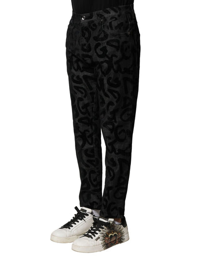 Dolce &amp; Gabbana Grå Bomull DG Logo Raka Herrjeans