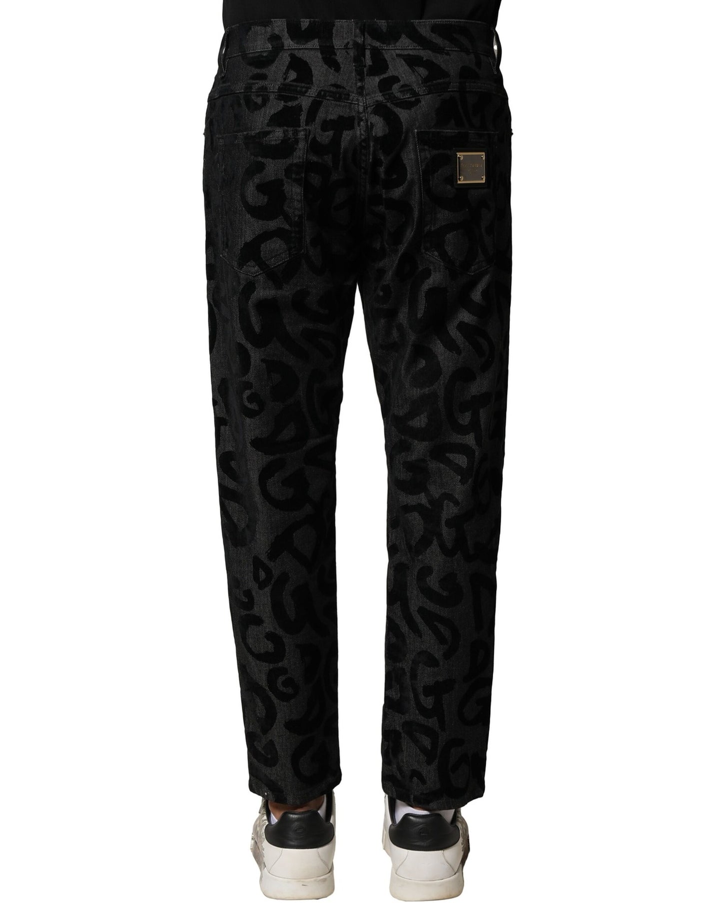 Dolce &amp; Gabbana Grå Bomull DG Logo Raka Herrjeans