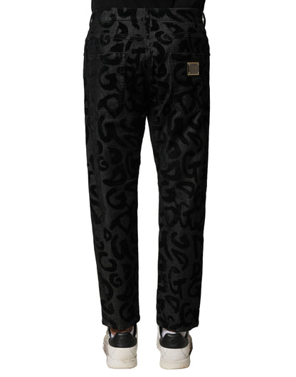 Dolce &amp; Gabbana Grå Bomull DG Logo Raka Herrjeans