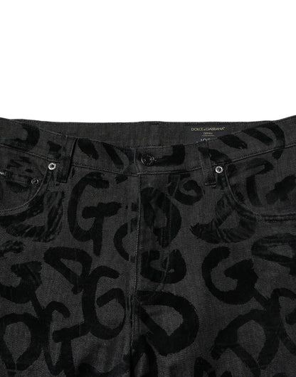 Dolce &amp; Gabbana Grå Bomull DG Logo Raka Herrjeans