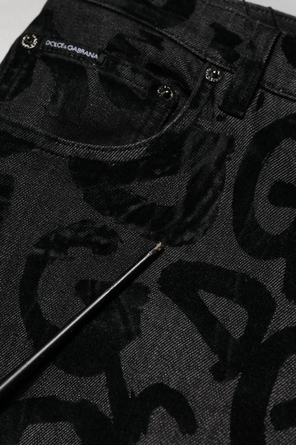 Dolce &amp; Gabbana Grå Bomull DG Logo Raka Herrjeans