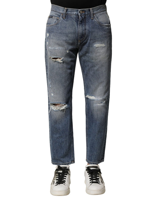 Dolce &amp; Gabbana Blåvaskede Fillete Straight Fit Denim Jeans