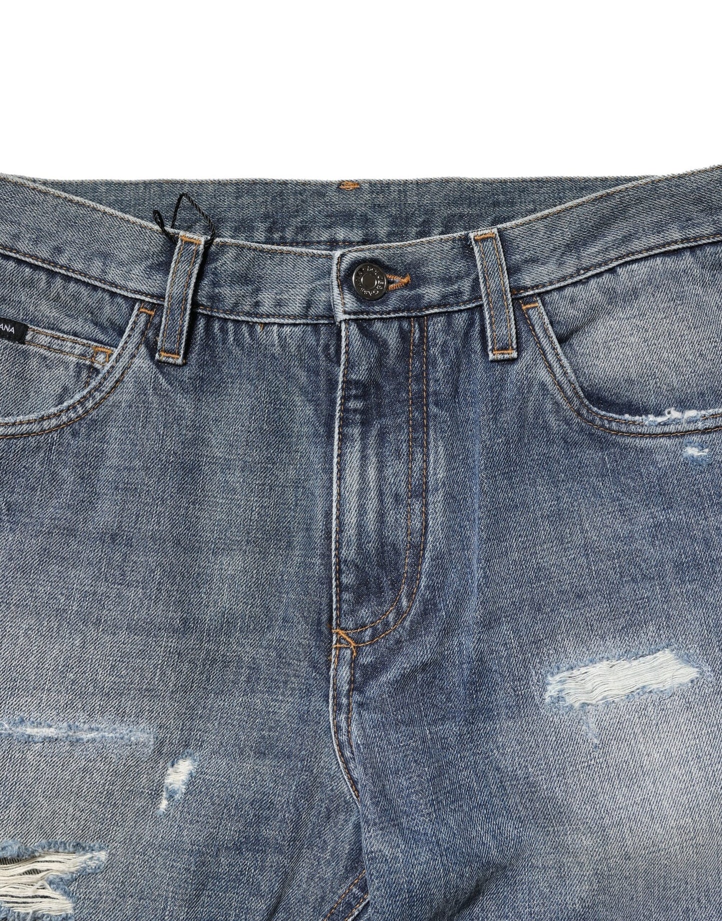 Dolce &amp; Gabbana Blå Tvättade Trasiga Raka Jeans med Rak Passform