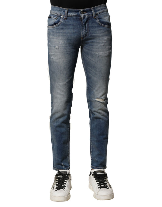 Dolce &amp; Gabbana Blå Vasket Bomull Slim Fit Herre Denim Jeans