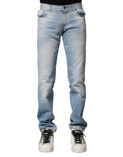 Dolce &amp; Gabbana Lyseblå Vasket Rett Passform Denim Jeans