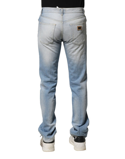 Dolce &amp; Gabbana Lyseblå Vasket Rett Passform Denim Jeans