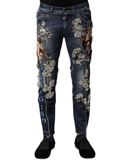Dolce &amp; Gabbana Blå Bomulls Strassutsmyckade Denim Jeans
