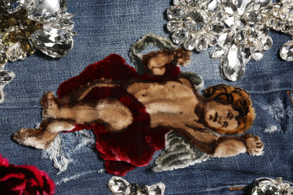 Dolce &amp; Gabbana Blå Bomulls Strassutsmyckade Denim Jeans