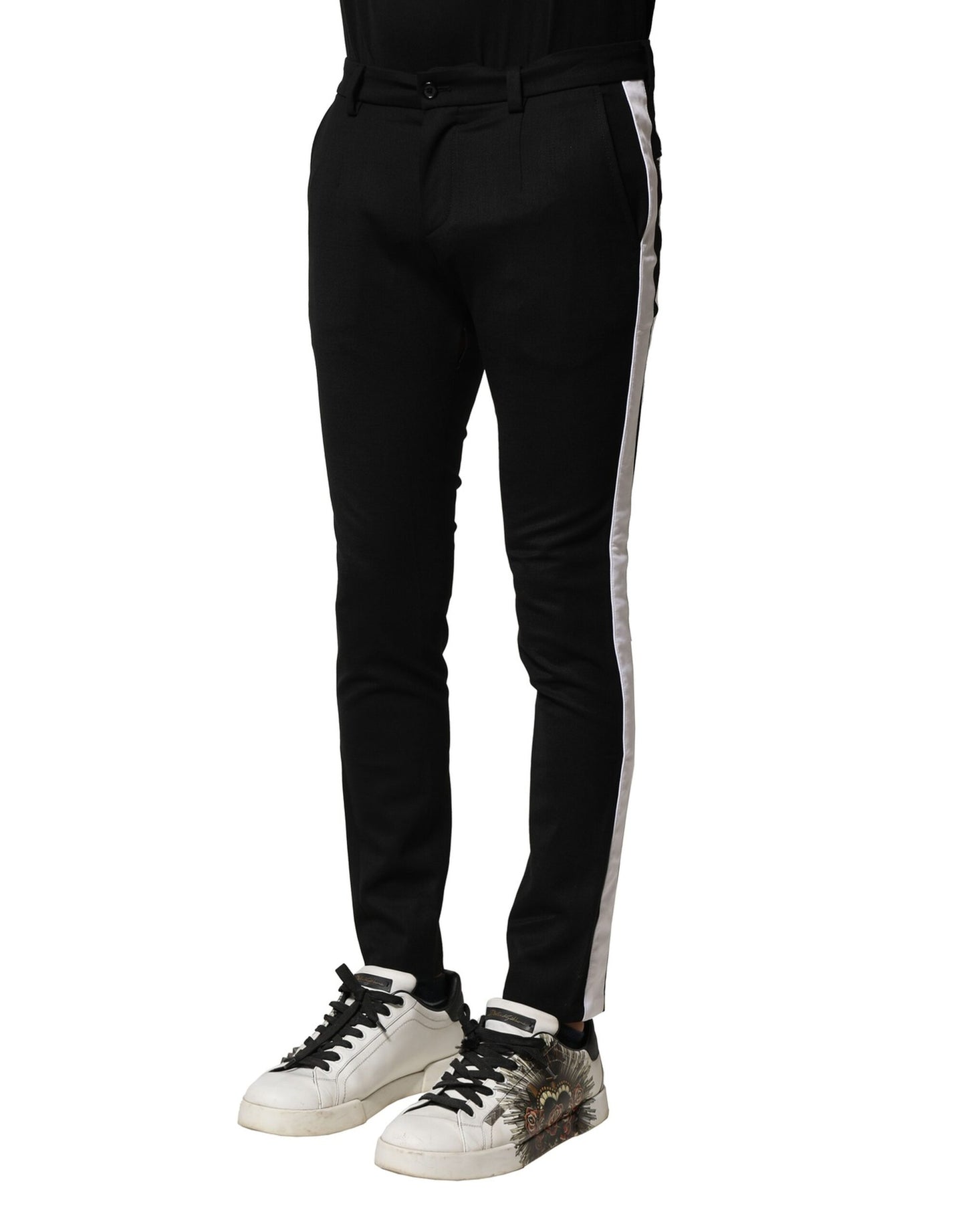 Dolce &amp; Gabbana Svarta Ull Herr Skinny Byxor Med Mellanhög Midja