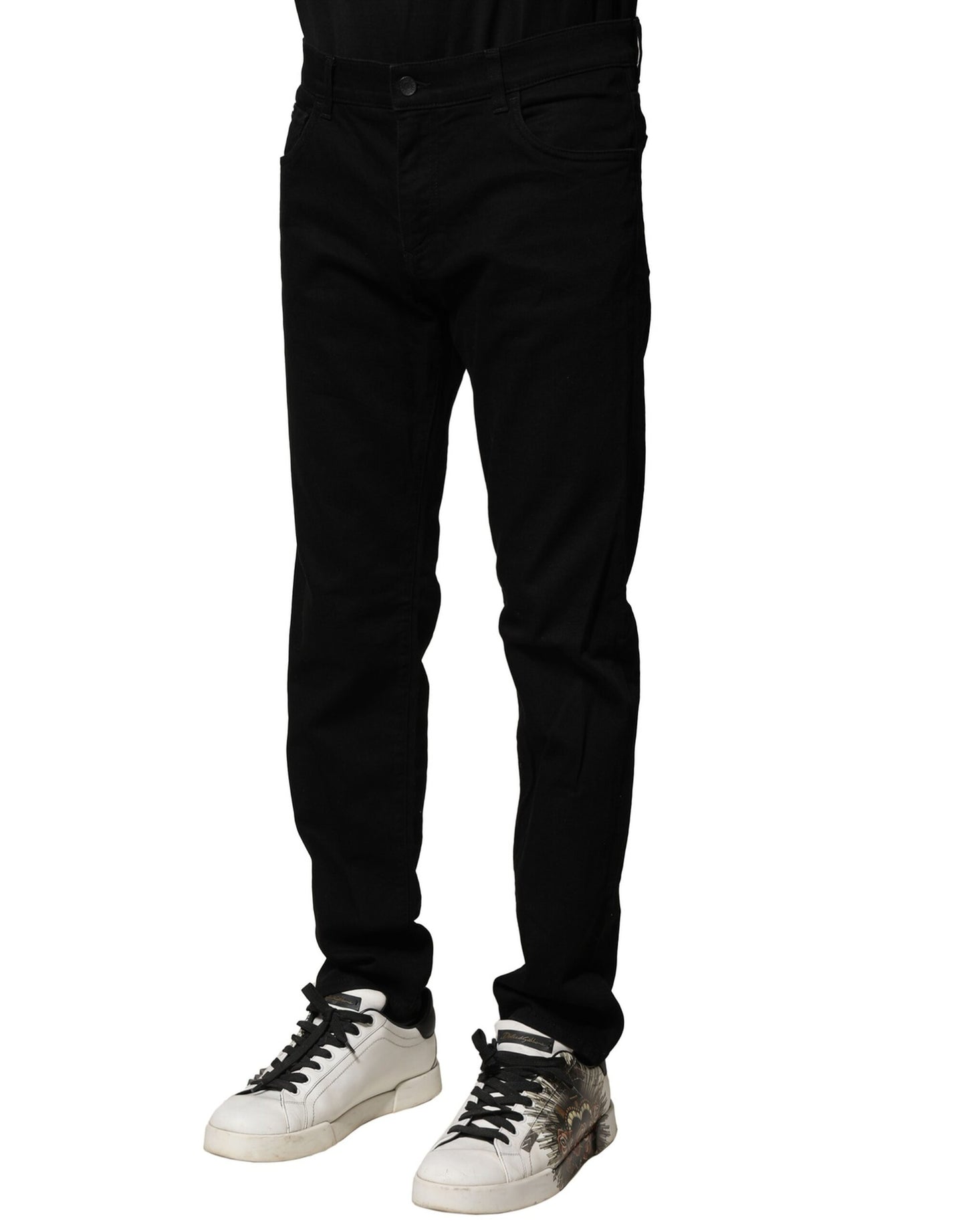 Dolce &amp; Gabbana svarte bomullsrevne slim fit herrejeans