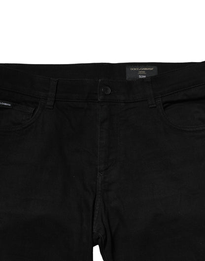 Dolce &amp; Gabbana svarte bomullsrevne slim fit herrejeans
