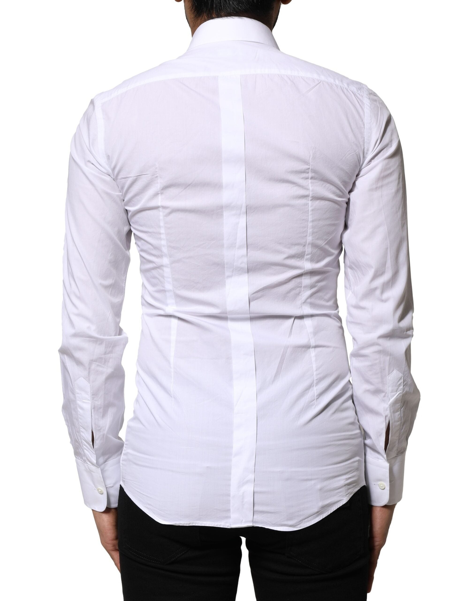 Dolce & Gabbana White GOLD Cotton Poplin Formal Dress Shirt