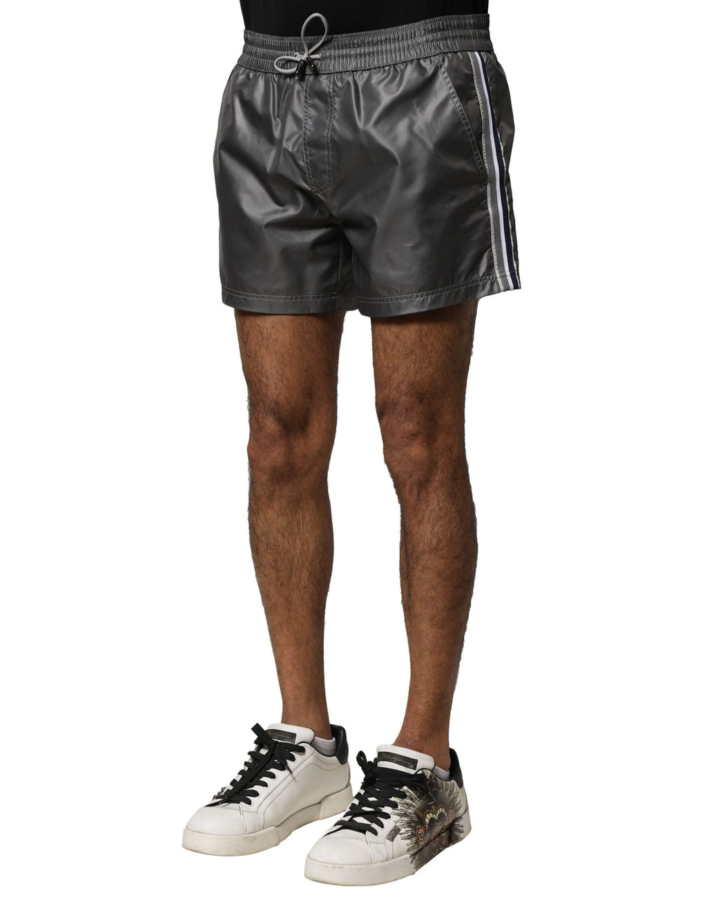 Grå polyester med medelhög midja, casual bermudashorts