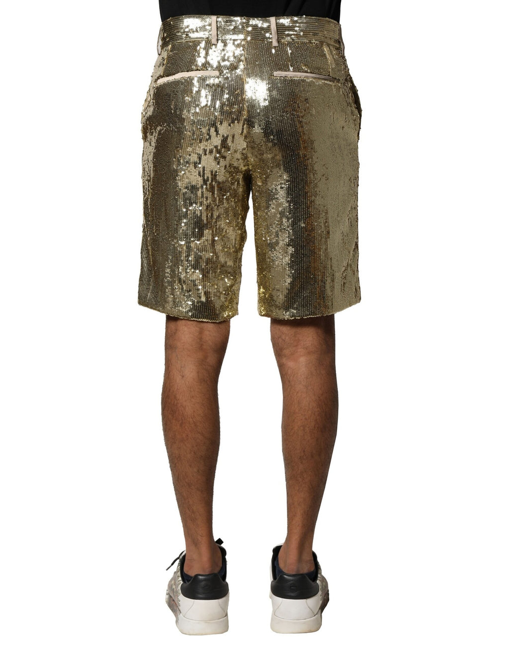 Guldfärgade paljettfärgade polyesterutsmyckade bermudashorts