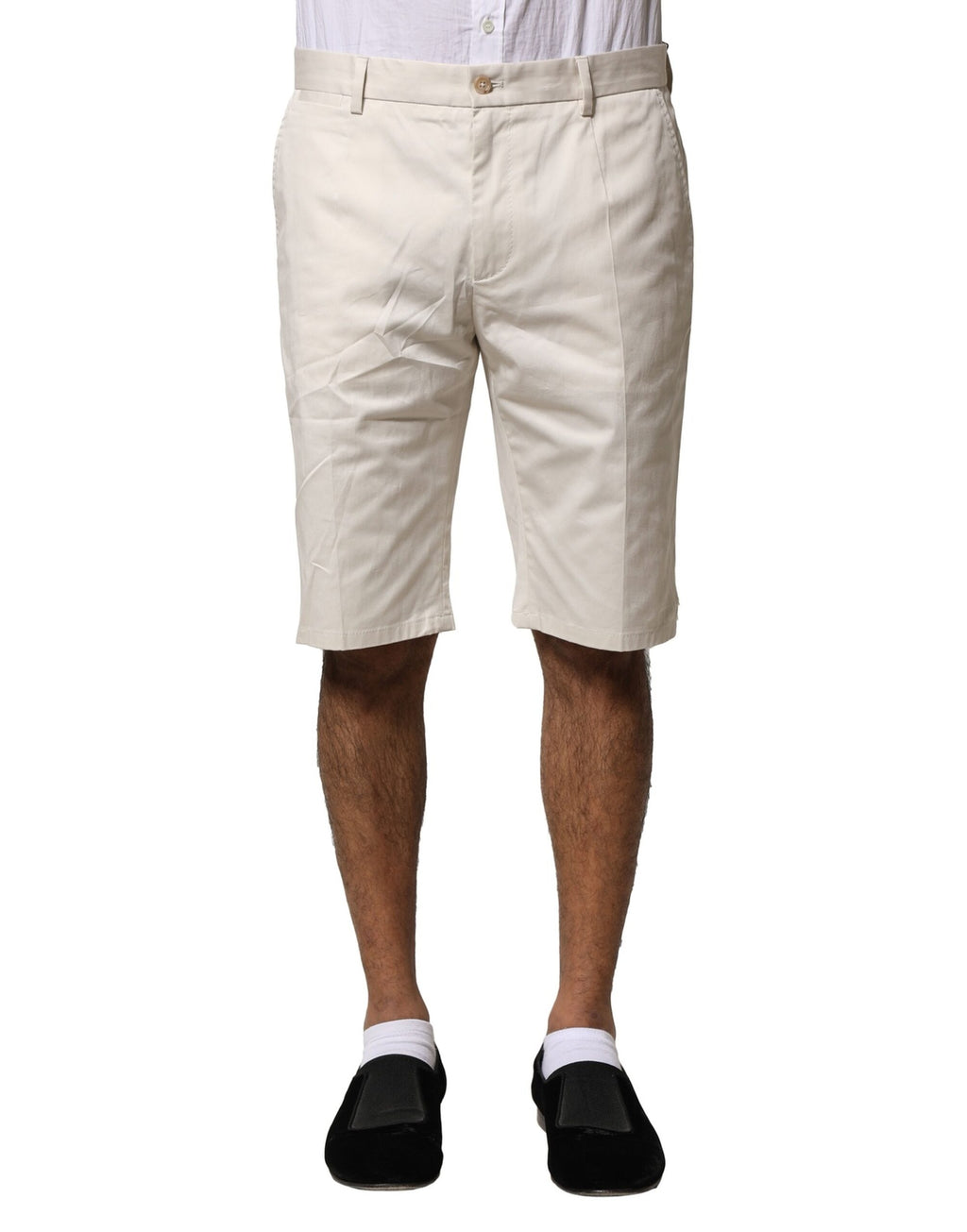 Beige Bermudashorts i bomull med medelhög midja