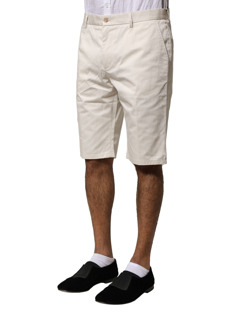 Beige Bermudashorts i bomull med medelhög midja