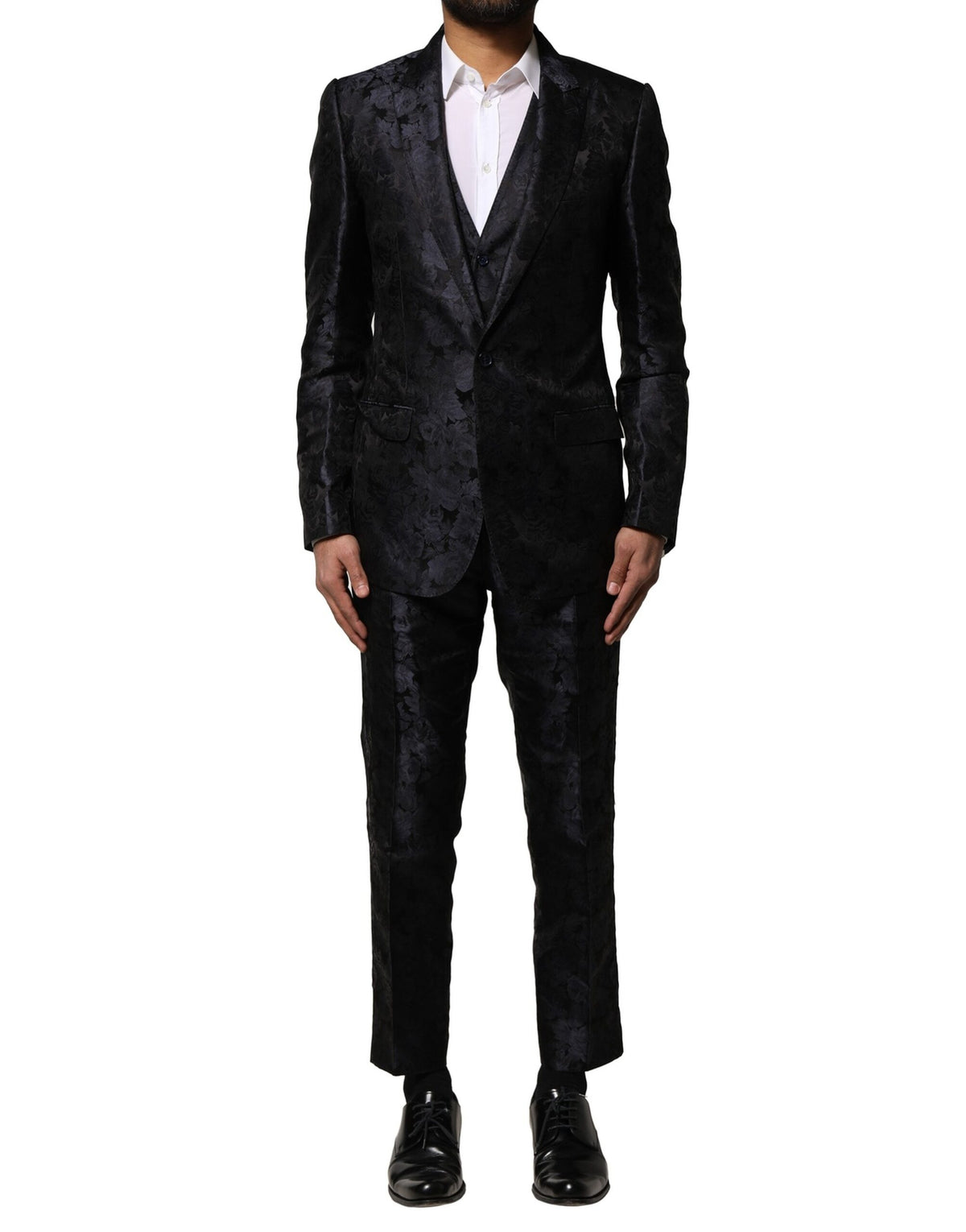 Dolce & Gabbana Black Jacquard 3 Piece Single Breasted Suit