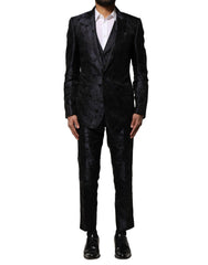 Dolce & Gabbana Black Jacquard 3 Piece Single Breasted Suit