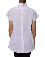 Dolce & Gabbana White Cotton Collared Short Sleeves Top