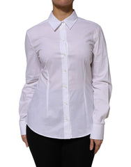 Dolce & Gabbana White Cotton Collared Long Sleeves Shirt Top