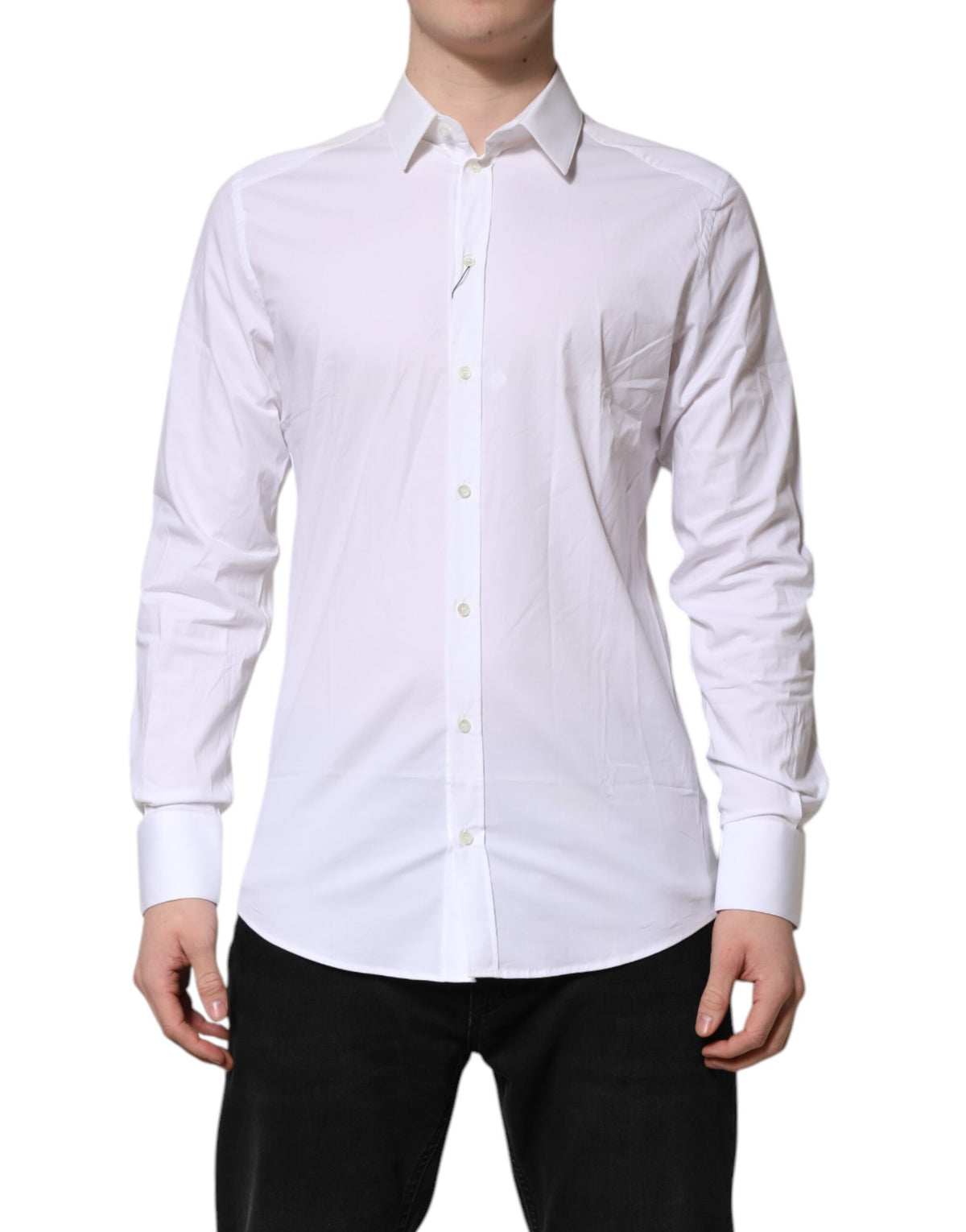 Dolce & Gabbana White GOLD Cotton Collared Dress Shirt Top