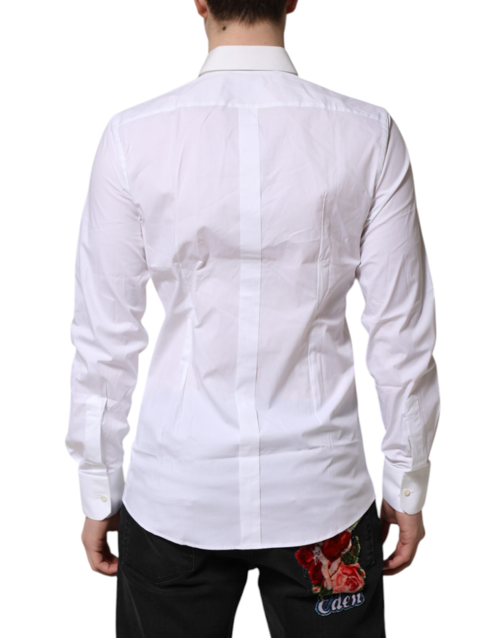 Dolce & Gabbana White GOLD Cotton Collared Dress Shirt Top