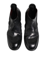 Dolce & Gabbana Black Leather Ankle Boots Slip On Shoes