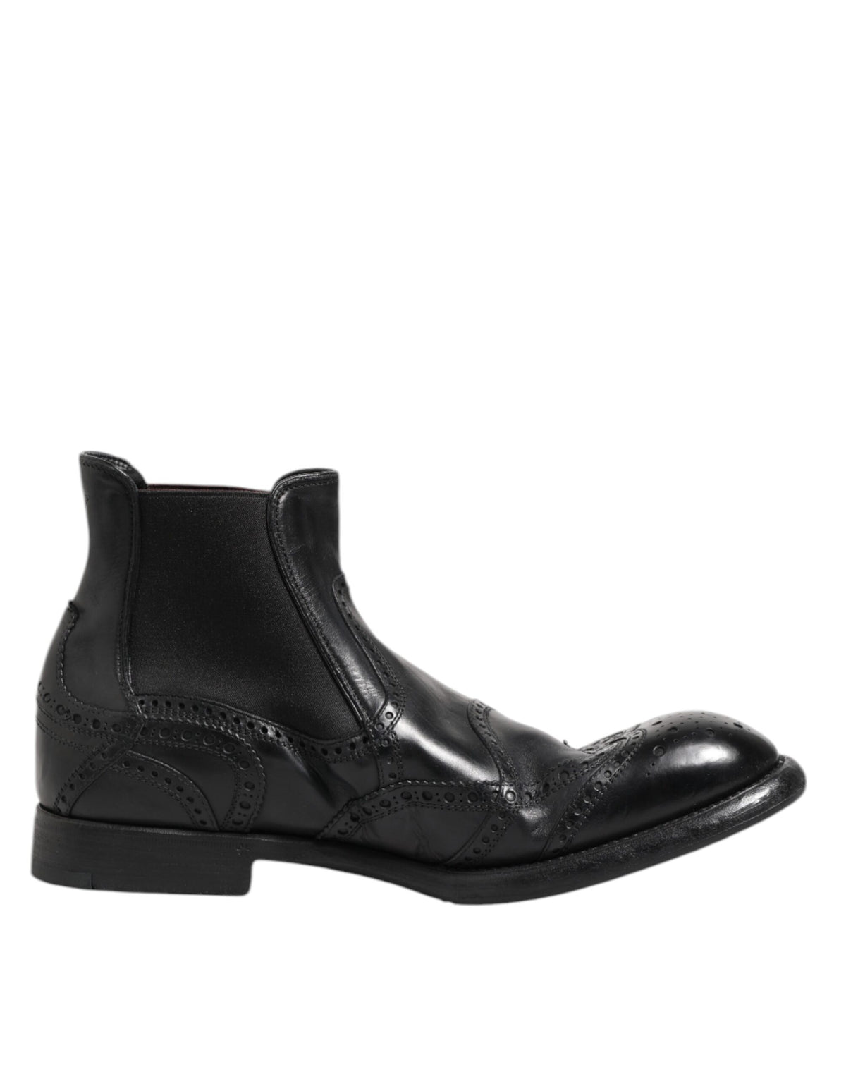 Dolce & Gabbana Black Leather Ankle Boots Slip On Shoes