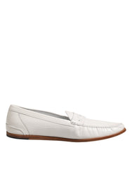 Dolce & Gabbana White Leather Loafers Moccasins Slip On Shoes