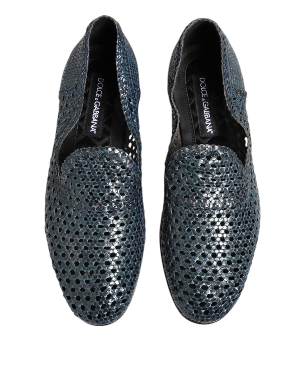 Blå vävda läder slip-on loafers