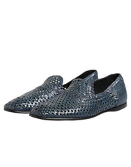 Dolce & Gabbana Blue Woven Leather Slip On Loafers Shoes