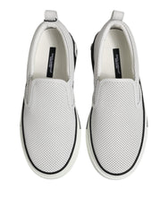 Dolce & Gabbana White Dotted Leather Slip On Men Sneakers Shoes