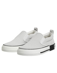 Dolce & Gabbana White Dotted Leather Slip On Men Sneakers Shoes