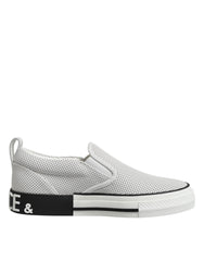 Dolce & Gabbana White Dotted Leather Slip On Men Sneakers Shoes