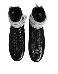 Dolce & Gabbana Black Quilted Leather Lace Up Sneakers Shoes
