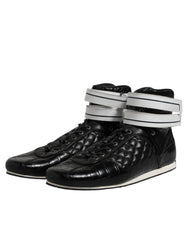 Dolce & Gabbana Black Quilted Leather Lace Up Sneakers Shoes