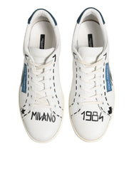 Dolce & Gabbana White Leather Printed Low Top Sneakers Shoes