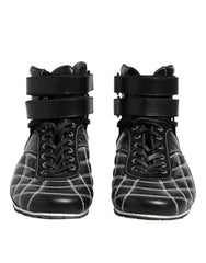 Dolce & Gabbana Black Quilted Leather Lace Up Sneakers Shoes