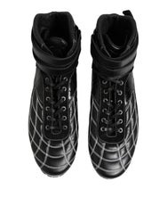 Dolce & Gabbana Black Quilted Leather Lace Up Sneakers Shoes